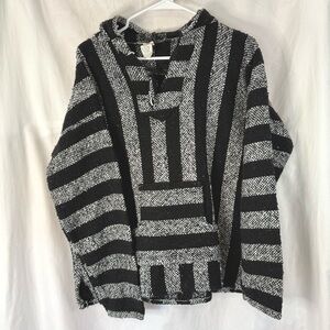 Centro Cobijero Woman’s Black & White Striped Hooded Baja Sweater — Size Medium